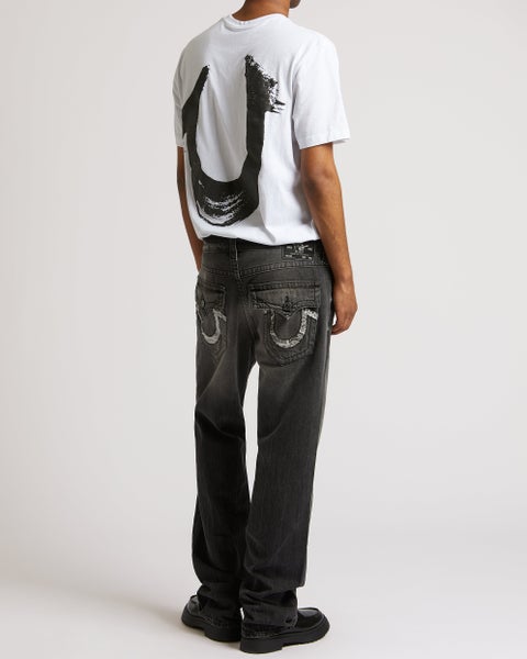 True Religion Ricky SN Embroided Bandana, compass trail black wash