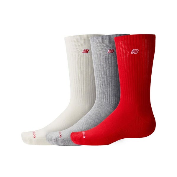 New Balance Patch Logo Crew Socks 3-Pack, red / white / grey