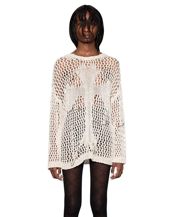 Racer Cross Net Sweater, beige