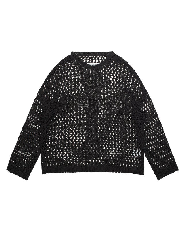 Racer Cross Net Sweater, black