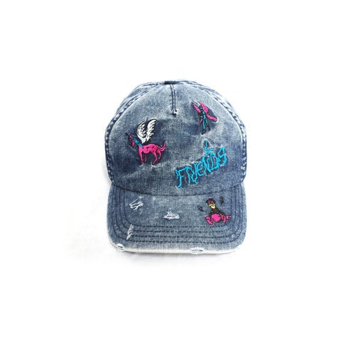 Jungles Friends Distressed cap, denim