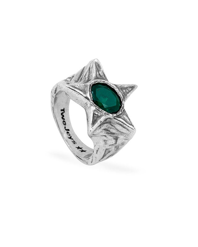 Two Jeys Bomba Ring, silver / green.