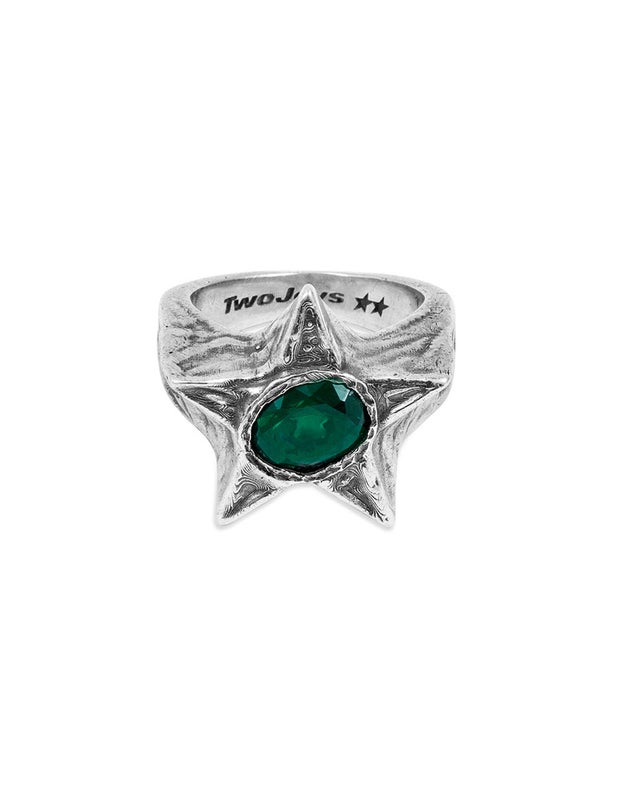 Two Jeys Bomba Ring, silver / green