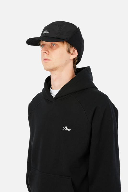 Dime Cursive Earflap Cap, black