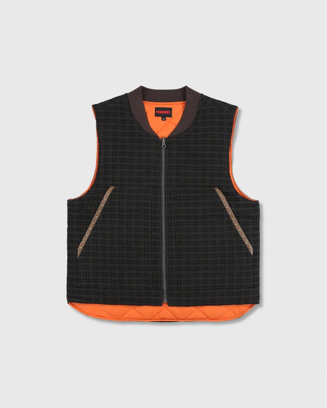 PLEASURES Horns Reversible Denim Vest, brown