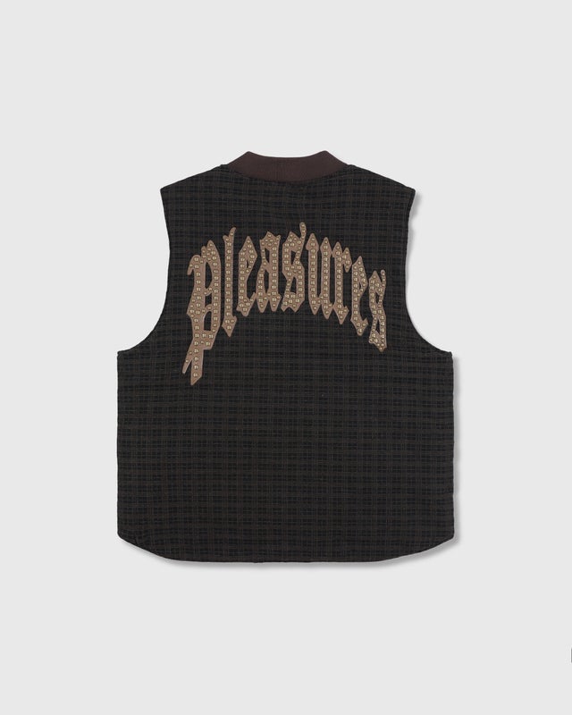 PLEASURES Horns Reversible Denim Vest, brown