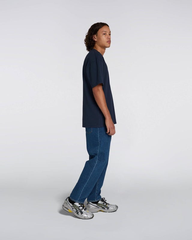 Edwin Cosmos Pant, blue mid marble wash