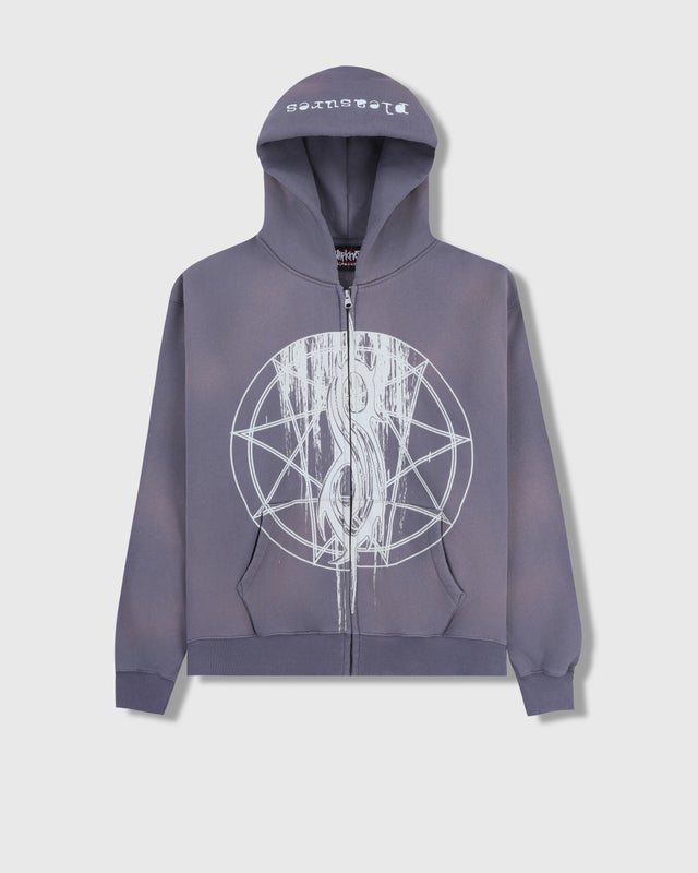 Pleasures X Slipknot Nonagram Zip Hoodie, smoke