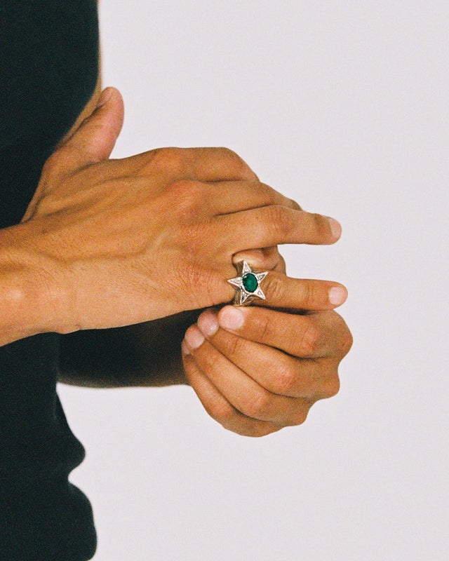 Two Jeys Bomba Ring, silver / green