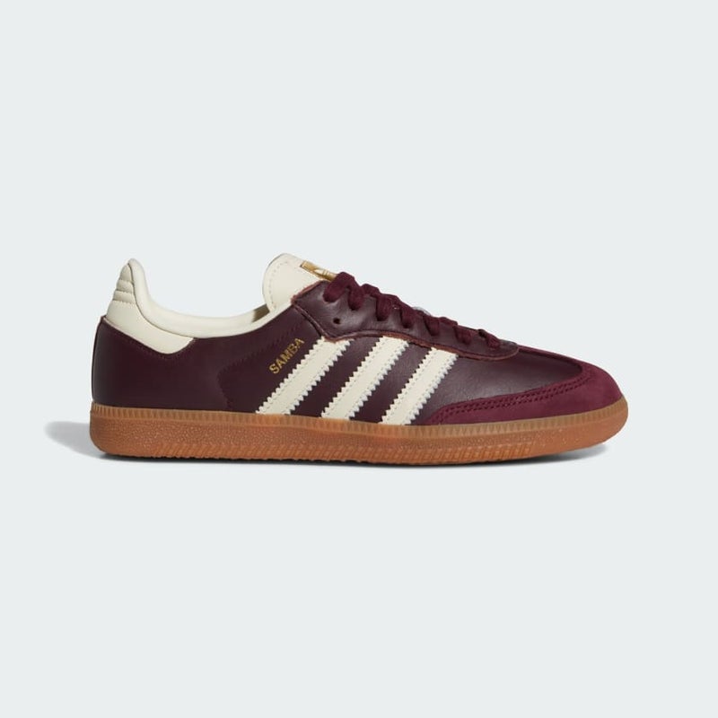 adidas Samba OG W, maroon / cream white / metallic gold