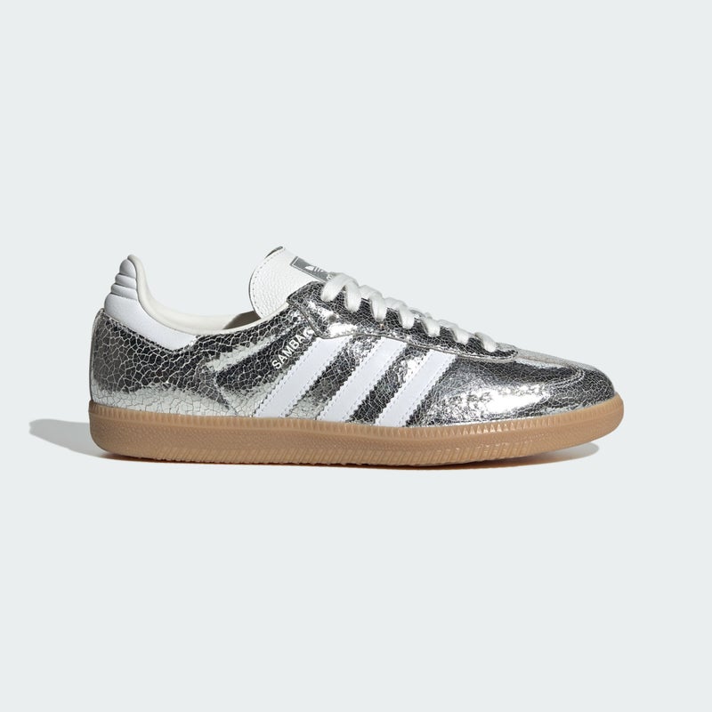 adidas Samba OG, silver metallic / cloud white / core white.