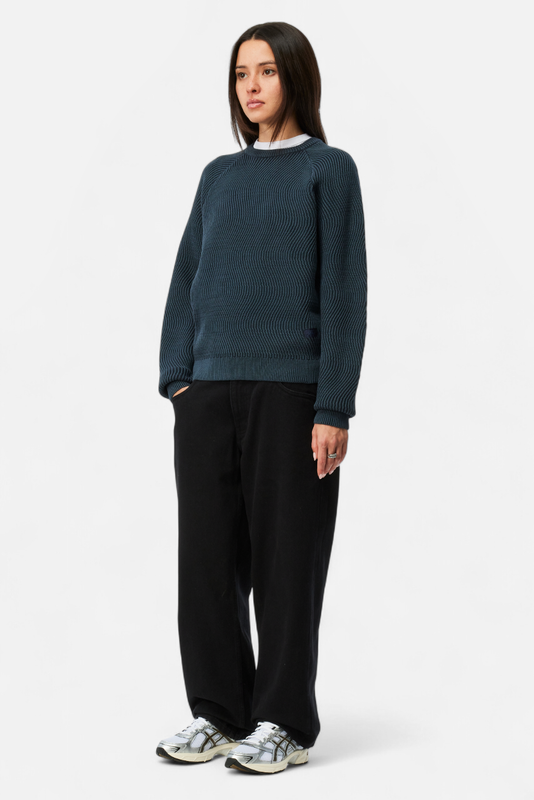 Dime Wave Knit Sweater, navy