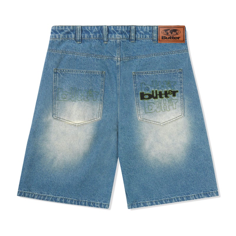 Butter Warped Denim Shorts, washed mid blue
