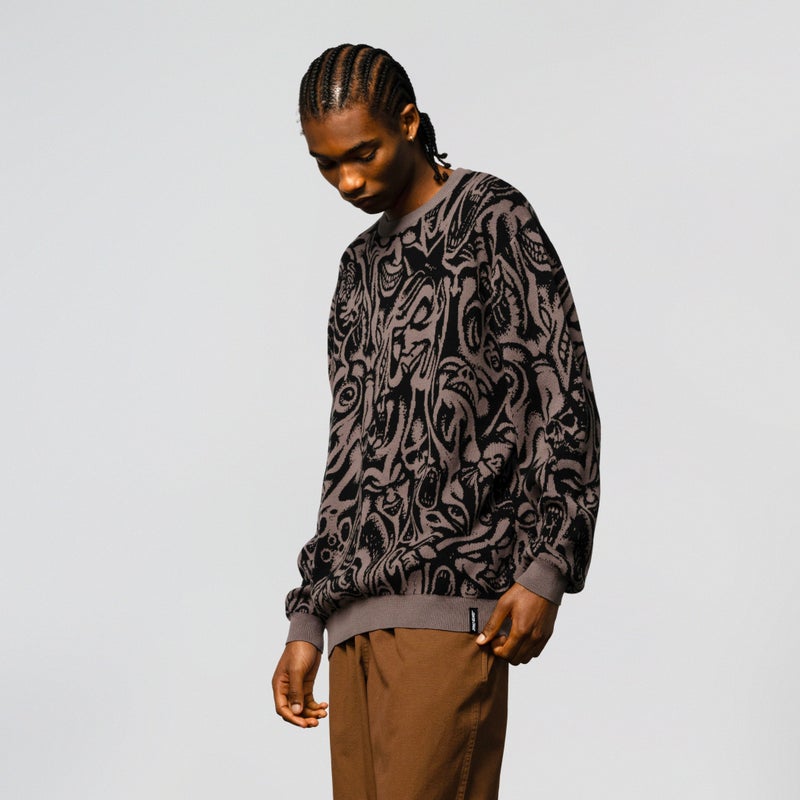 Santa Cruz Knox Faces Knit Crew, grey knox faces