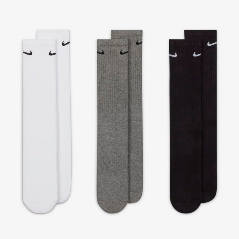 Nike Everyday Cotton Cushioned Crew Socks 3 pack, white / grey / black